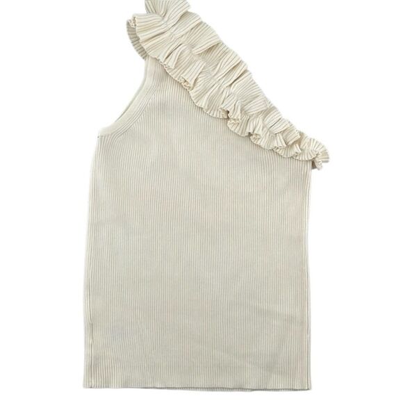 Sofia Vergara One Shoulder Ruffled Knit Tank Top Shirt Size S - Picture 4 of 9